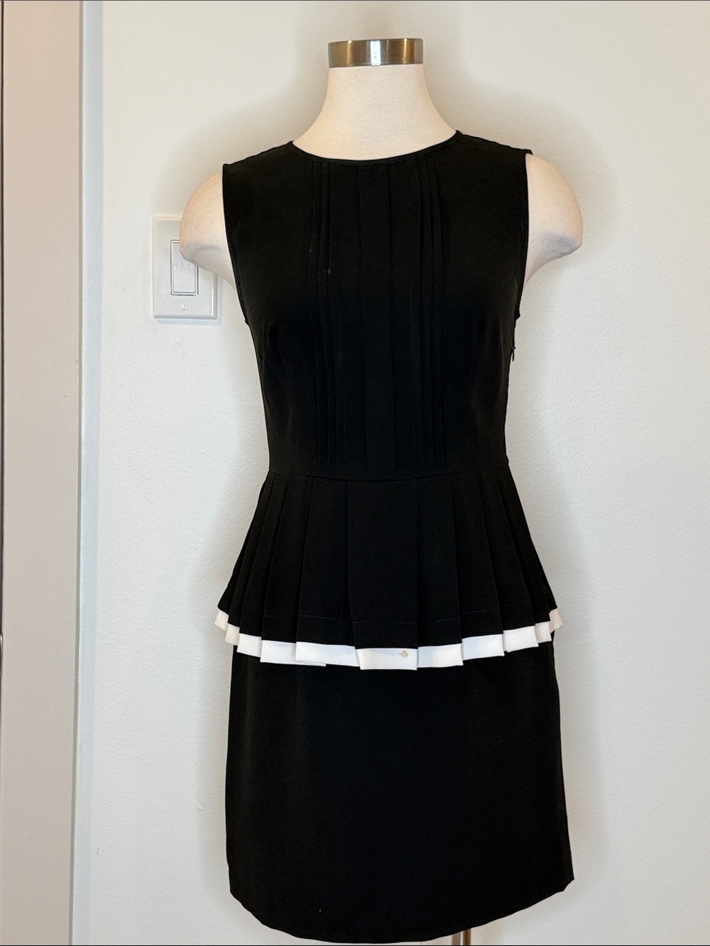 Black Sleeveless Peplum Mini Dress with White Trim
